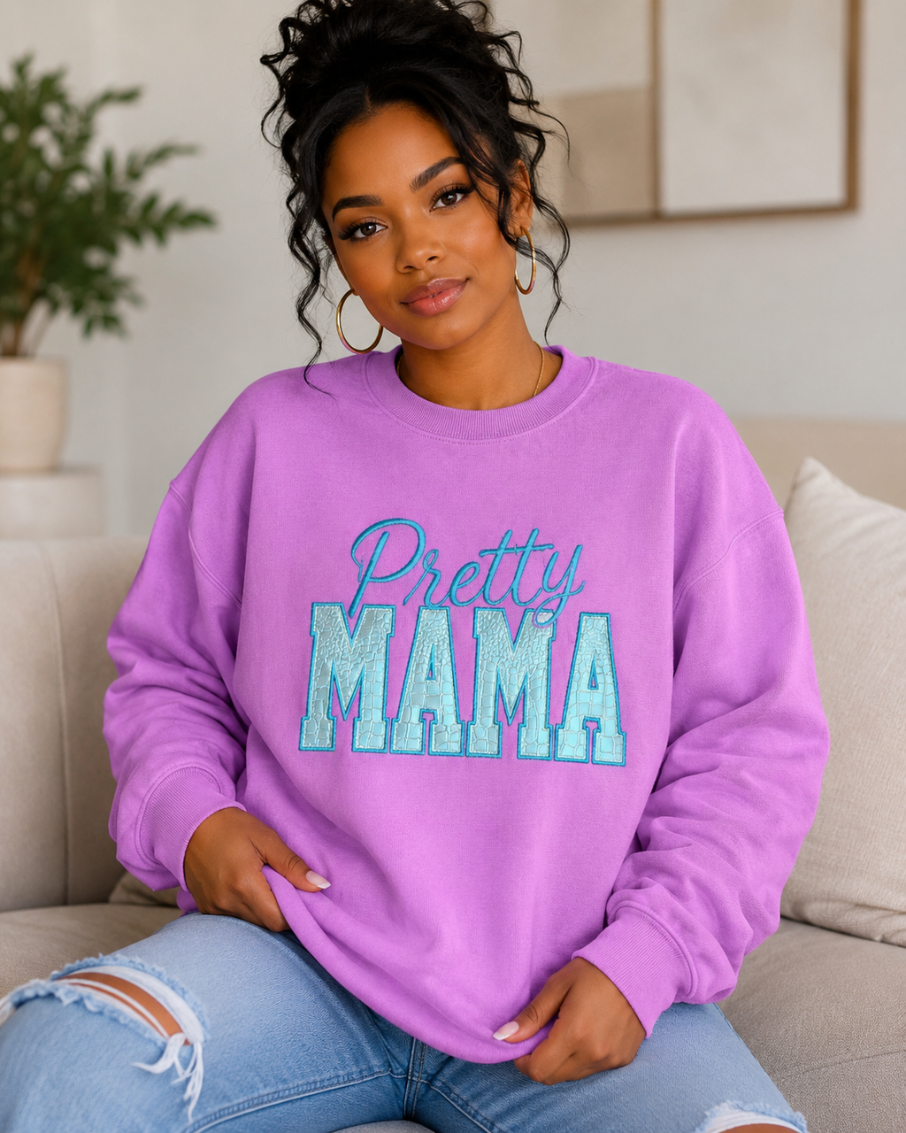 Pretty Mama — Embroidered Sweatshirt