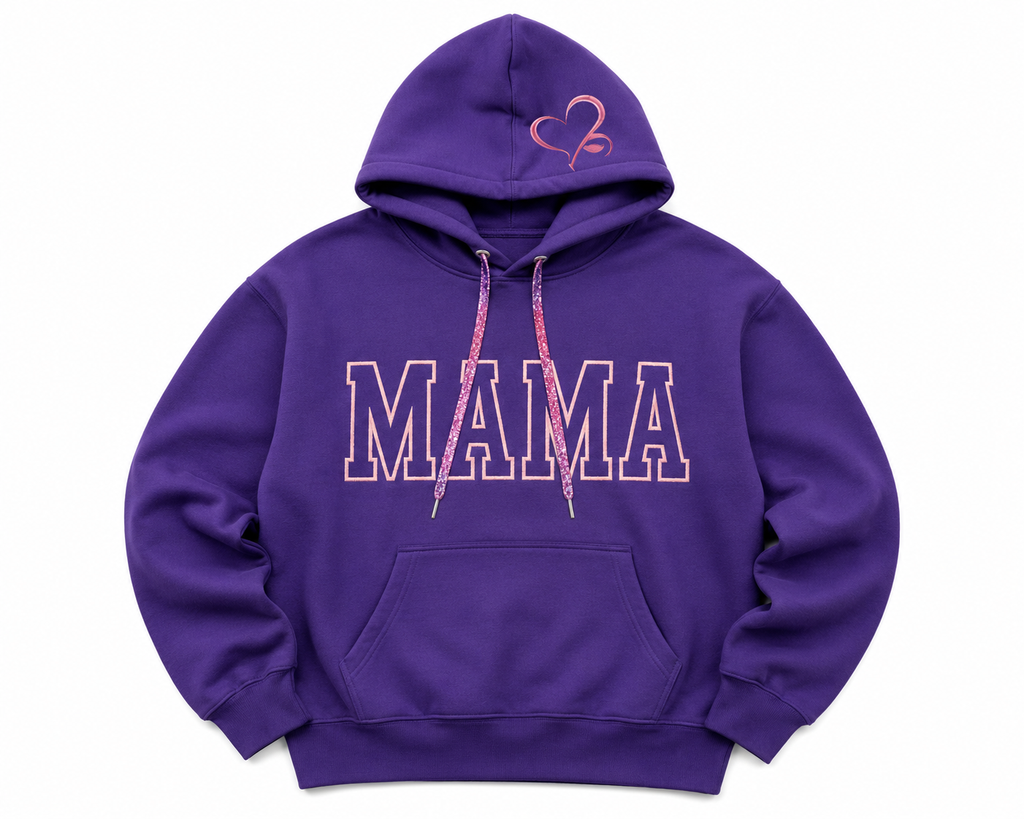 Mama Hoodie — Embroidered Heart & Bling Drawstrings