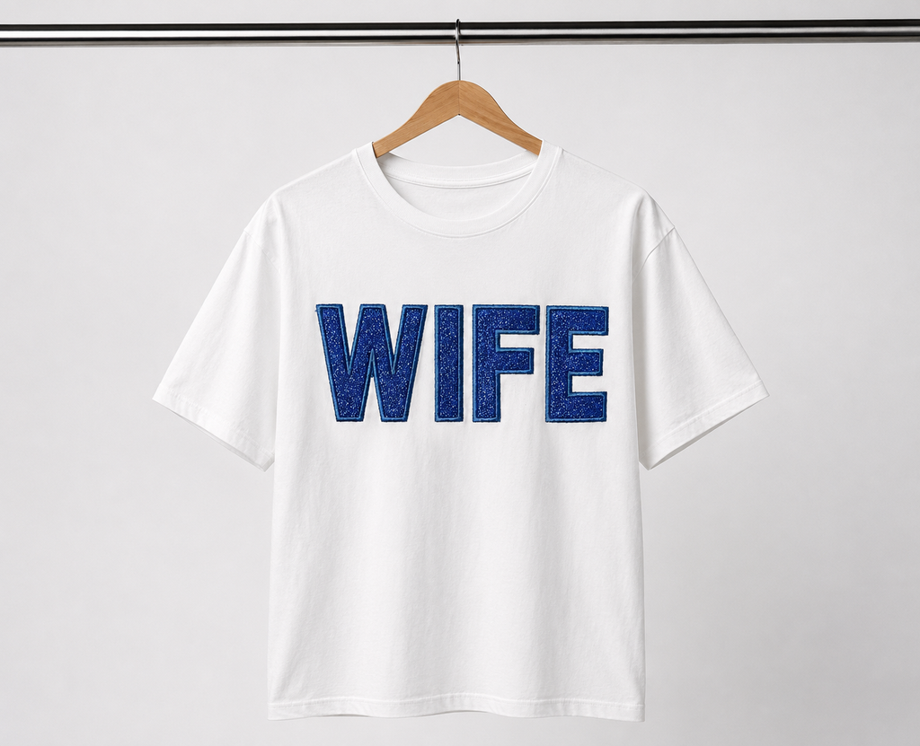 Blue Glitter WIFE — Embroidered Tee