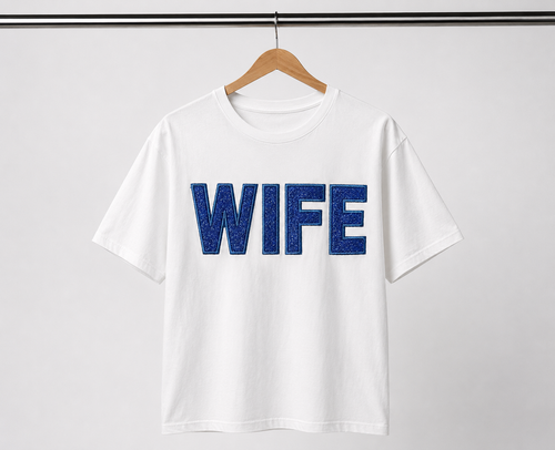 Blue Glitter WIFE — Embroidered Tee